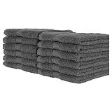 QUBA LINEN 100% Cotton Washcloth Set Soft, Absorbent Face Towels for Bathroom & Gym Use Durable, Reusable & Machine Washable Wash Cloths - Gray Color, 12x12 Inches, Pack of 12