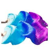 SNOWAQUA Belly Dance Faux Silk Veil Fans, 1 Pair (Left+Right) Faux Silk Bamboo Long Fans Veils, Handmade Belly Dance Dancing Silk Fans, Dance Performance (Style5, 35.4 * 70.8