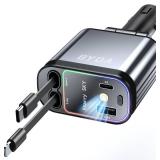 4 in 1 Retractable Car Charger for iPhone,69W USB-C Fast Car Charger with Starry Light, for Car Charger Adapter iPhone16/15/14/13/12,Android,Pixel,Cigarette Lighter Adapter(ForLightning+USB-C)