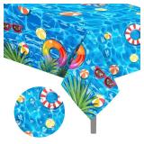 2 Pieces Pool Party Tablecloth Plastic Summer Table Cover Disposable Hawaiian Tablecloth for Beach Summer Birthday Swimming Pool Party Dining Table Decor