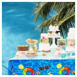 2 Pieces Pool Party Tablecloth Plastic Summer Table Cover Disposable Hawaiian Tablecloth for Beach Summer Birthday Swimming Pool Party Dining Table Decor