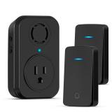 AIDA Wireless Doorbell, Self-powered Doorbell with Extra Socket, No Battery Required Push Button, Cordless Door Bell Ringer, 5 Volume Levels with 32 Doorbell Chimes (Black, 2 Button & 1 Receiver)