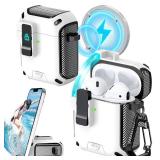 RFUNGUANGO for Airpods 2nd and 1st Generation Cases, Compatible with MagSafe, Drop Protection Case with Stand Function with Cleaning Tool, Full Body Shockproof Hard Case -A-Black+White