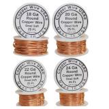Bare Copper Wire,Dead Soft for Hobby,Craft, Jewelry Making 18,20,22, and 24Ga (Assorted 4 Sizes 25 Ft Each)