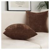 Jeneoo Coffee Brown Decorative Throw Pillow Covers Soft Chenille Comfy Solid Couch Cushion Case Decor (Set of 2, 20 x 20 Inches)