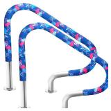 Junkin 2 Pcs Pool Handrail Covers Slip Resistant Rail Grip Covers for Swimming Pool Hand Railing(Flamingo Hook and Loop Style,4 ft)