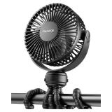 Gaiatop Mini Portable Stroller Fan, Battery Operated Small Clip on, Detachable 3 Speed Rechargeable, 360° Rotate Flexible Tripod Better Cooling for Car Seat Crib Treadmill Travel Black