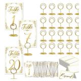 GGSTDDUP Elegant Gold Table Numbers 1-20 with Place Cards and Holders for Wedding, Anniversary, Party
