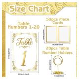 GGSTDDUP Elegant Gold Table Numbers 1-20 with Place Cards and Holders for Wedding, Anniversary, Party