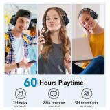Bluetooth Headphones Over Ear, 60 Hours Playtime Foldable Headphones Wireless Bluetooth Hi-Fi Stereo Deep Bass with 6 EQ Modes, Adjustable Lightweight Headset with Microphone, FM, SD/TF for Adults