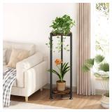 YIZAIJIA Plant Stand Indoor Corner Tall 2 Tier Metal Modern Flower Storage Plant Shelf Holder for Living Room Balcony Garden,Black (2 Tier-Black Round)