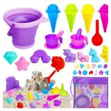 Bbiamsleep Purple Collapsible Beach Bucket Set, Collapsible Foldable Beach Sand Buckets and Shovels Set for Party Camping Gear Travelling Fishing Water Pail