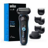 Braun Electric Shaver for Men, Series 5 5120s, Wet & Dry Shave, Turbo Shaving Mode, Foil Shaver, Engineered in Germany, with Beard Trimmer & Attachments, Blue