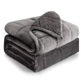 Cottonblue Weighted Blanket 15 lbs Queen Size 60x80 inches, Flannel Shaggy Sherpa Weighted Blanket for Adults Comfortable Weighted Blankets for Calming and Relax, Bed Sofa Heavy Blankets, Grey