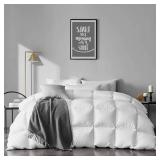 APSMILE King Size Feathers Down Comforter - Ultra Soft All Seasons 100% Organic Cotton Duvet Insert Medium Warm Quilted Bed Comforter with Corner Tabs (106x90,Ivory White)