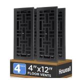 Howeall 4x12 Inches 4 Pack Heavy Duty Walkable Floor Register - Easy Adjust Air Supply Lever Decorative Floor Vent Covers, Seattle Design Vent Covers for Home - Matte Black