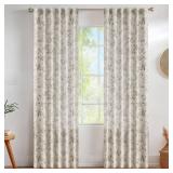 Vangao Linen Floral Curtains for Living Room 84 Inch Length Taupe Drapes Back Tab Light Filtering Toile Printed Farmhouse Bedroom Decor Rod Pocket Window Treatments 2 Panels Set