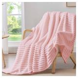 BEDELITE Fleece Throw Blanket for Couch - 300GSM Soft & Warm Fluffy Pink Blanket, Decorative and Giftable Striped Blankets for Women, Men, 50\"x60\"