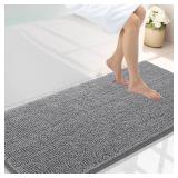 Smiry Luxury Chenille Bathroom Rugs 47x24, Extra Soft and Absorbent Shaggy Bath Mat, Machine Washable, Non-Slip Plush Carpet Runner for Tub, Shower, and Floor, Home Decor Accessories, Grey