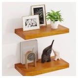Fun Memories Wood Floating Shelves Set of 2, Rustic Pine Wood Floating Shelves for Wall Mounting, Wide Wall Shelf for Home Decor and Storage, 16\" W x 7\" D, Honey Oak