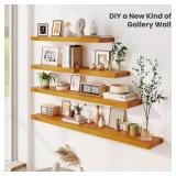 Fun Memories Wood Floating Shelves Set of 2, Rustic Pine Wood Floating Shelves for Wall Mounting, Wide Wall Shelf for Home Decor and Storage, 16\" W x 7\" D, Honey Oak