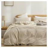 BESTOUCH Duvet Cover Set 100% Washed Cotton Linen Feel Super Soft Comfortable Chic Lightweight 2 PCs Home Bedding Set Solid Almond Milk Grey Twin/Twin XL