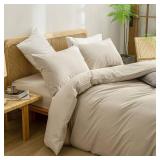 BESTOUCH Duvet Cover Set 100% Washed Cotton Linen Feel Super Soft Comfortable Chic Lightweight 2 PCs Home Bedding Set Solid Almond Milk Grey Twin/Twin XL