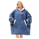 Kipswiza Oversized Wearable Blanket Hoodie, Cozy Sherpa Hooded Blankets Sweatshirt for Women Men Mom Daughter with Big Pockets as Gifts - Denim Blue
