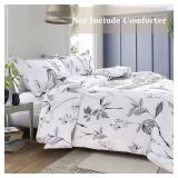 Nanko Queen Size Duvet Cover Set, White and Grey Floral Leaf Luxury Microfiber Down Comforter Quilt Cover with Zipper, Ties - Modern Farmhouse Bedding for Men Women Bed 3 Piece - 90 x 90, Gray Flowers