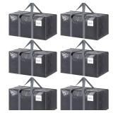 6 Pack Extra Heavy Duty Large Moving Bags with Strong Zipper & Comfortable Handles, Sturdy & Durable Clothes Storage Bags Totes Bins, Packing Moving Boxes for College Supplies, Gray