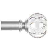 KAMANINA 1 Inch Curtain Rods 32 to 58 Inches (2.6-4.8 Feet) Silver Curtain Rods for Windows 20 to 54 Inch, Telescoping Decorative Drapery Rod with Acrylic Crystal Netted Texture Ends