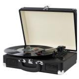 Vinyl Record Player, 3 Speeds Belt Driven Suitcase Portable Turntable for Vinyl Records with Built-in Speakers/RCA Output/Aux in/Headphone Jack/ 45 Adapter white