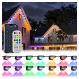 MIMIRGB Permanent Outdoor Lights Pro,200ft with 120 LED RGB IC Smart Eave Light for Outdoor Decorations,IP67 Waterproof with Remote/App Control,DIY LED Scenes Modes for House Roof Decor, Black powers 