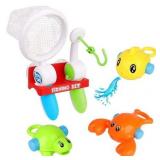 Vokodo Bath Toy Fishing Playset With Water Squirting Fish Turtle Crab Rod And Net Perfect For Bathtub Fun Or Beach Play Kids Interactive Great Gift For Young Children Toddlers Baby Infant Boys Girls