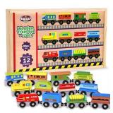 Wooden Train Cars - 12 Pack - A Kids Favorite Toy Train Set