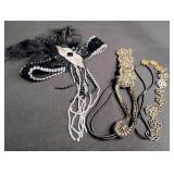 Art Deco Style Beaded Applique with Feathers