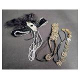 Art Deco Style Beaded Applique with Feathers