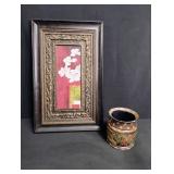 Decorative Asian Art Set - Floral Frame and Vase