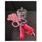 Red and White Plastic Bead Necklace with Tassel