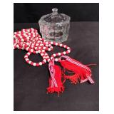 Red and White Plastic Bead Necklace with Tassel