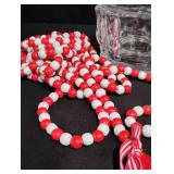 Red and White Plastic Bead Necklace with Tassel