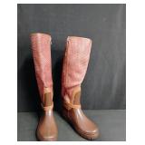 Brown Textured Knee-High Rain Boots. Size 10.