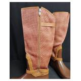 Brown Textured Knee-High Rain Boots. Size 10.