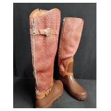 Brown Textured Knee-High Rain Boots. Size 10.