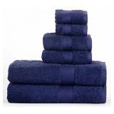 Premium 6-Piece Navy Blue Cotton Towel Set - Retail: $47