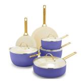 GreenPan Reserve 10pc Hard Anodized Healthy Ceramic Nonstick Cookware Set Periwinkle: Dishwasher-Safe, Induction Compatible - Retail: $575