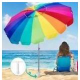 AMMSUN 7.5ft Heavy Duty Beach Umbrella with Sand Anchor, Rainbow
