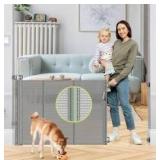 Reinforced 55" Wide Retractable Dog Gate with Support Rods, 33" Tall, Gray