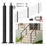 2 Pack One-Stop Stair Cable Railing Posts Kit 42", 33 Degree Drilled Black Stair Posts