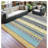 Garveelife 10x20 Outdoor Rug, Teal And Yellow
